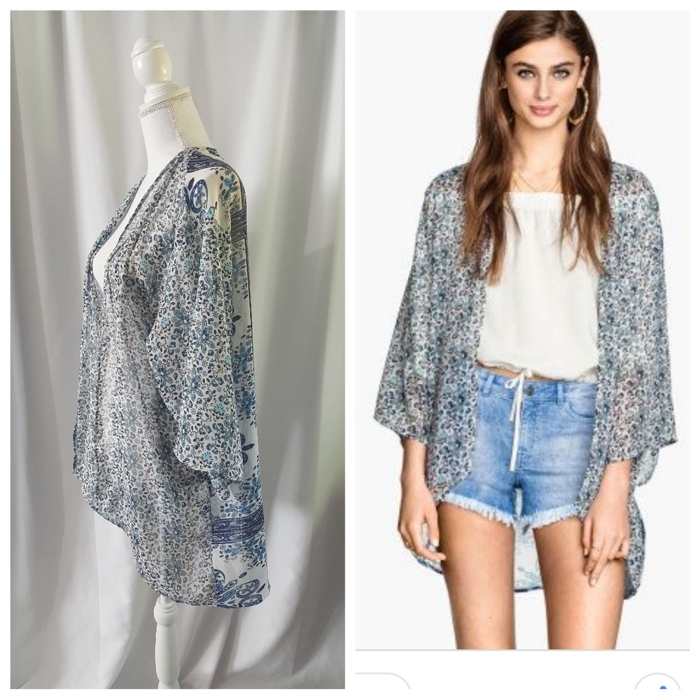 H&M Blue Floral KIMONO CARDIGAN